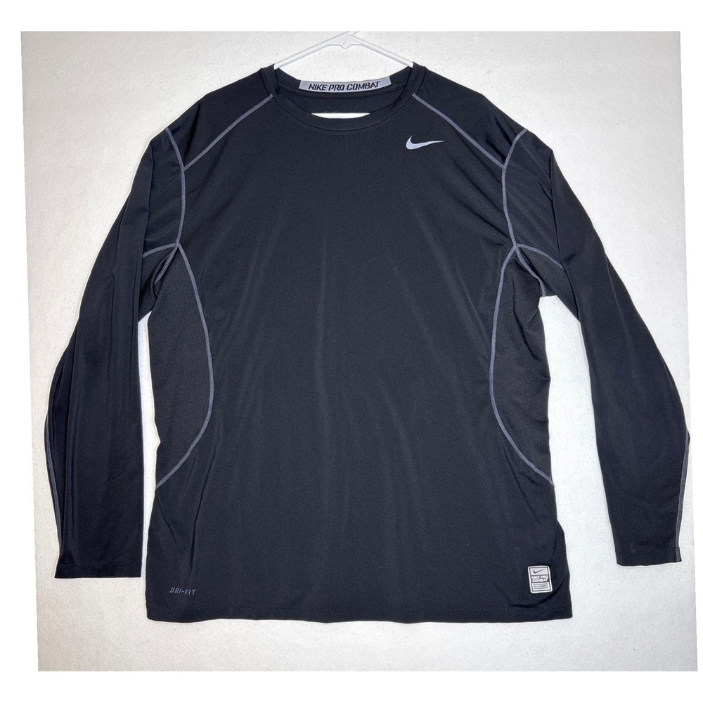 Nike Mens Shirt Pro Combat Dri-FIT Long Sleeve Fitted XXL Black